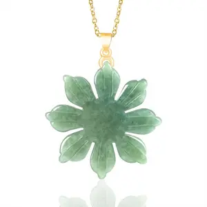 Natural Jadeite Sunflower Pendant Necklace, Grade A Jadeite Jewelry for Daily Wear, 18K Gold Plated Chain, Waterproof Fade Resistant Fine Necklace