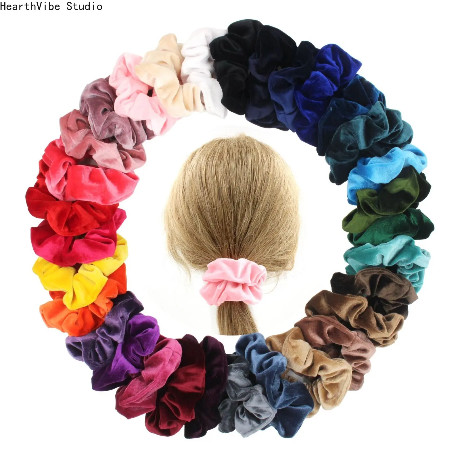 Women's Plain Glitter Velvet Round Polyester Scrunchie - All Seasons Daily Hair Tie, Sports & Outdoor Accessory for Adults