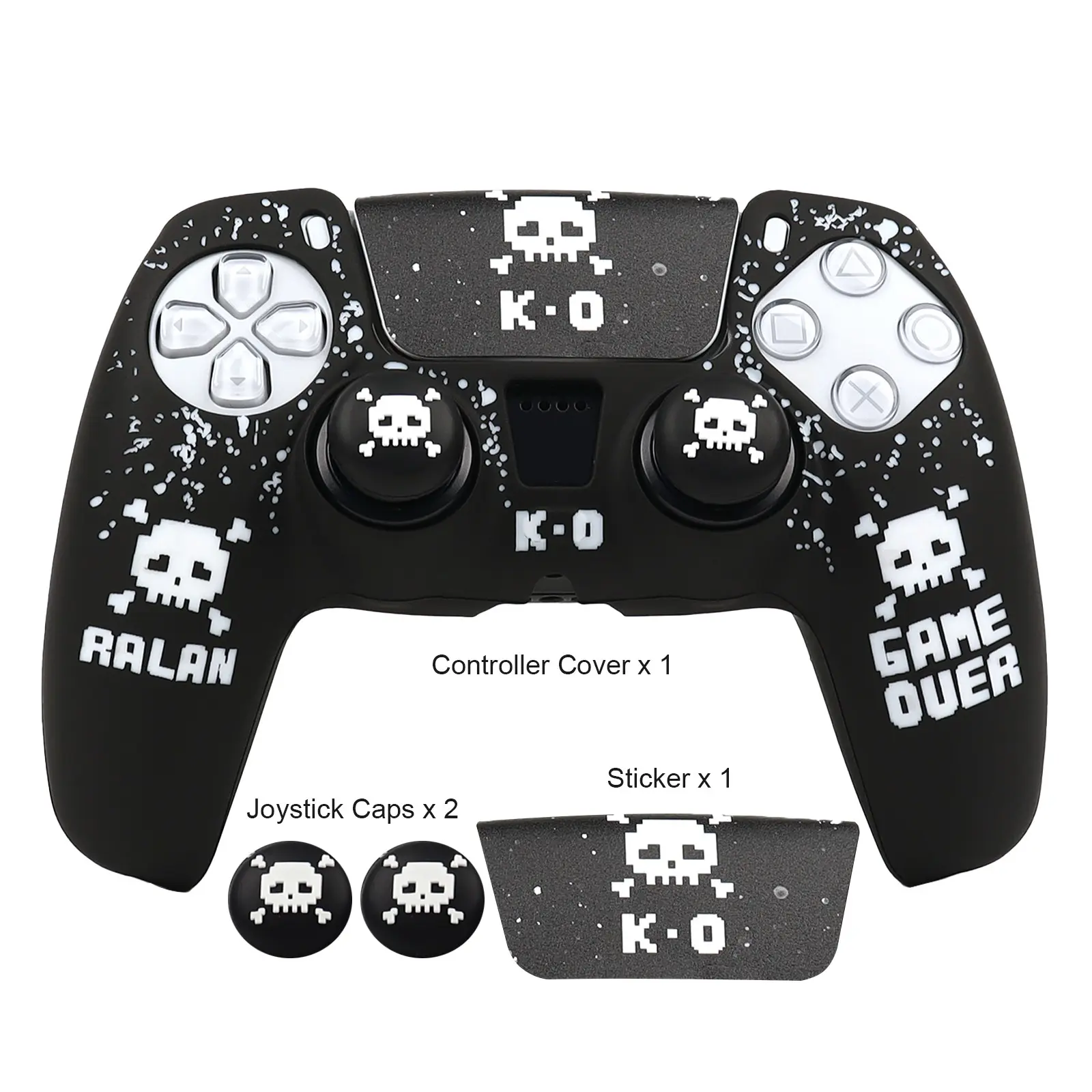 RALAN Skull-Pattern Silicone Protective Cover with 2 Thumb Grips & 1 Touch Screen Sticker, Game Controller Gamepad Protective Cover, Gaming Console Accessories for PS5 Controller