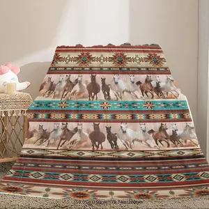 Boho Style Horse Pattern Throw Blanket, 1 Count Colorful Soft Warm Napping Throw Blanket, Cool Bedroom Bedding Blanket for Home Office Travel Dormitory