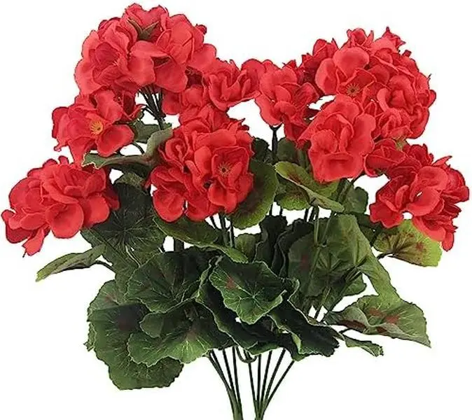 8 Pieces Red UV-Resistant Silk Artificial Geranium Bushes, Outdoor Safe Decorative Ornaments for Planters, Patio, Window, Indoor Home Table Centerpieces