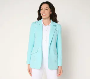 QVC Women's Regular-Fit Luxe Crepe Blazer with Embroidery