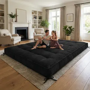 Winzoo Futon Mattress 8" Extra Thick Corduroy Sofa Bed with Straps Shredded Foam Filling for Adults Roll Up Folding Comfortable Breathable Premium Support Upholstered Soft Couch