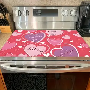 Valentine's Day Soft Electric Stove Panel Protector Pad, Heart Design, Scratch Resistant, Easy to Clean, Multi-Purpose Kitchen Cover, Household Placemat, Kitchen Decorative Placemat