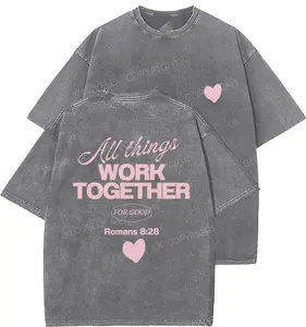 Romans 8_28 Unisex Washed T-Shirt, Christian t shirts, Vintage 90s Graphic Tee, Gift Top Womenswear Cotton Mineral Color