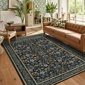 Vintage-style Printed Rug Bohemian Floral Design Washable Non-slip Low-Pile Rug for Living Rooms Bedrooms Dining Rooms and Hallways Interior Decor rug son sale indoor outdoor carpet