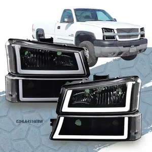 CROSSDESIGN Black LED DRL Headlights Clear Signal Fit For 2003-2007 Silverado