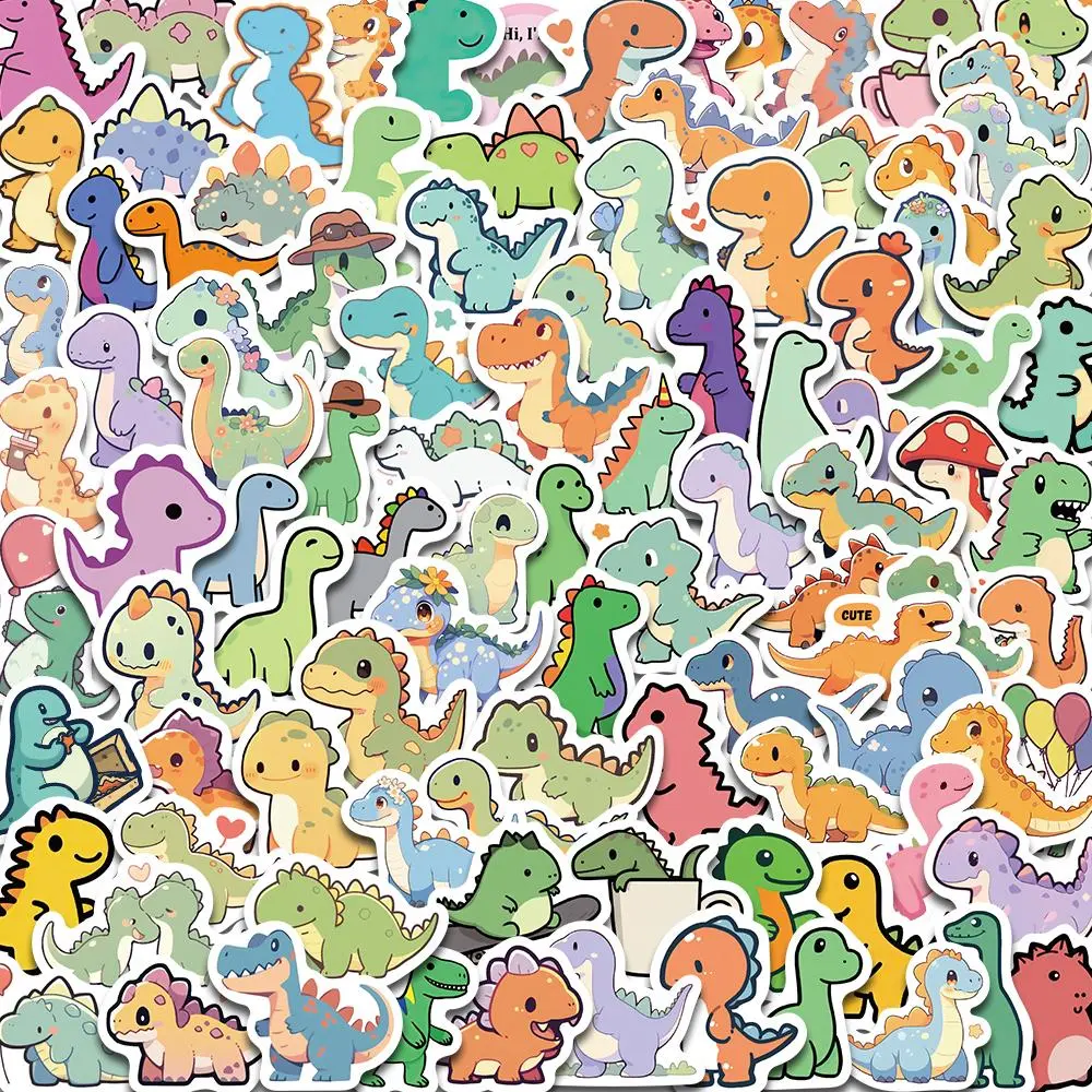 Cartoon Dinosaur Pattern Sticker Packs (100pcs), Cute Dinosaur Decorative Sticker, Waterproof Self Adhesive Decor Paper for Gift Greeting Card & Water Bottle & Laptop, Ornaments, Self Adhesive Stickers, Decal Sticker, Adhesive Decals