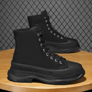 Men'S & Women'S High-Top Platform Shoes - Lace-Up Closure, Non-Slip Rubber Outsole, All-Season Urban Streetwear Sneakers - Black  Girl Footwear