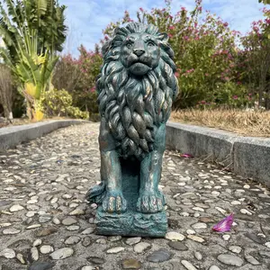 Large Lion Statue 38.9cm, Aeneous Color Sitting Lion Sculpture, Outdoor Garden Decor, Thanksgiving Decoration, Indoor/outdoor Use, Courtyards