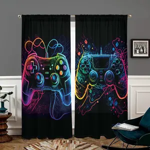 Game Controller Pattern Window Curtain, 2 Counts/set Colorful Game Console Pattern Curtain, Home Decor for Living Room, Bedroom, Office, Home Decoration Curtain