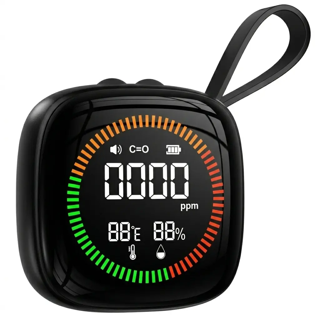 3-in-1 Portable Detector for Travel, with Temperature Humidity Sensors,  24/7 Air Alarm with Display Remind, Fast Alerts – Rechargeable for Travel, Home, RVs, Apartments