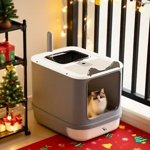 Cat Litter Box Covered FoldableWith High Sides Leak-Proof Protection Built-InScoop Dual Access Top Entry Front EntrySpacious Fits Up To 12-Lb Convenient Cat-Friendly Mess-Free Use pet kit cat litter boxcare fun