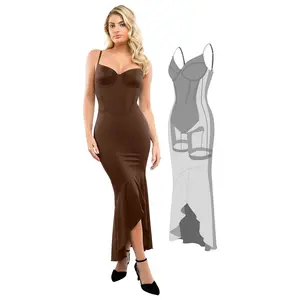 Popilush Corset-Style Shapewear Maxi Dress with Mermaid Hem Casual Formal