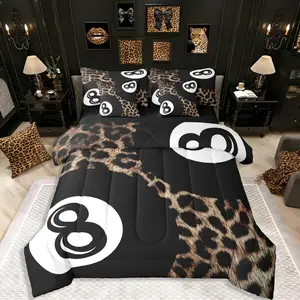 Y2K Lucky 8 Ball 7-Piece Ultra-Soft Microfiber Bedding Set - Trendy Leopard Print Comforter & Sheets, Multi-Size Preppy Fashion Bedding for Kids & Teens
