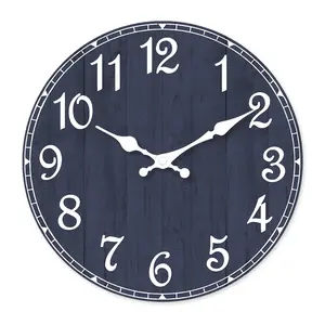 Vintage Wood Grain Simple Wall Clock, Dark Blue Wood Grain Vintage Wall Clock Battery Operated Silent No Ticking Sound, Country Wooden Clock, Bathroom, Living Room, Kitchen, Bedroom Farmhouse Clock