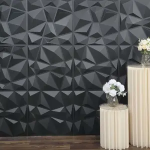 12 Pack 20"x20" Matte Black 3D Texture PVC Diamond Design Wall Tiles, Stick On Waterproof Wall Panels