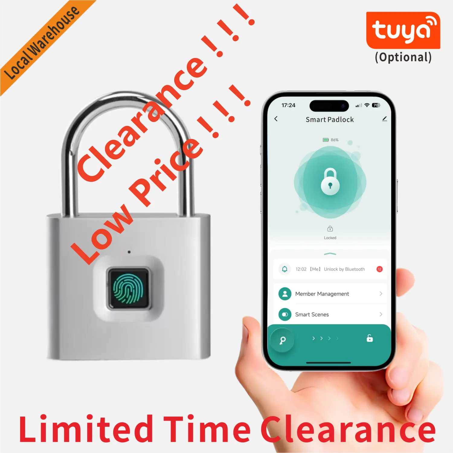 Low price disposal，Smart Fingerprint Padlock，Waterproof IP67& Anti-Rust，Lock for Outdoor Fence Gate/Lockers/Suitcase/Backpack,Type-C Charging