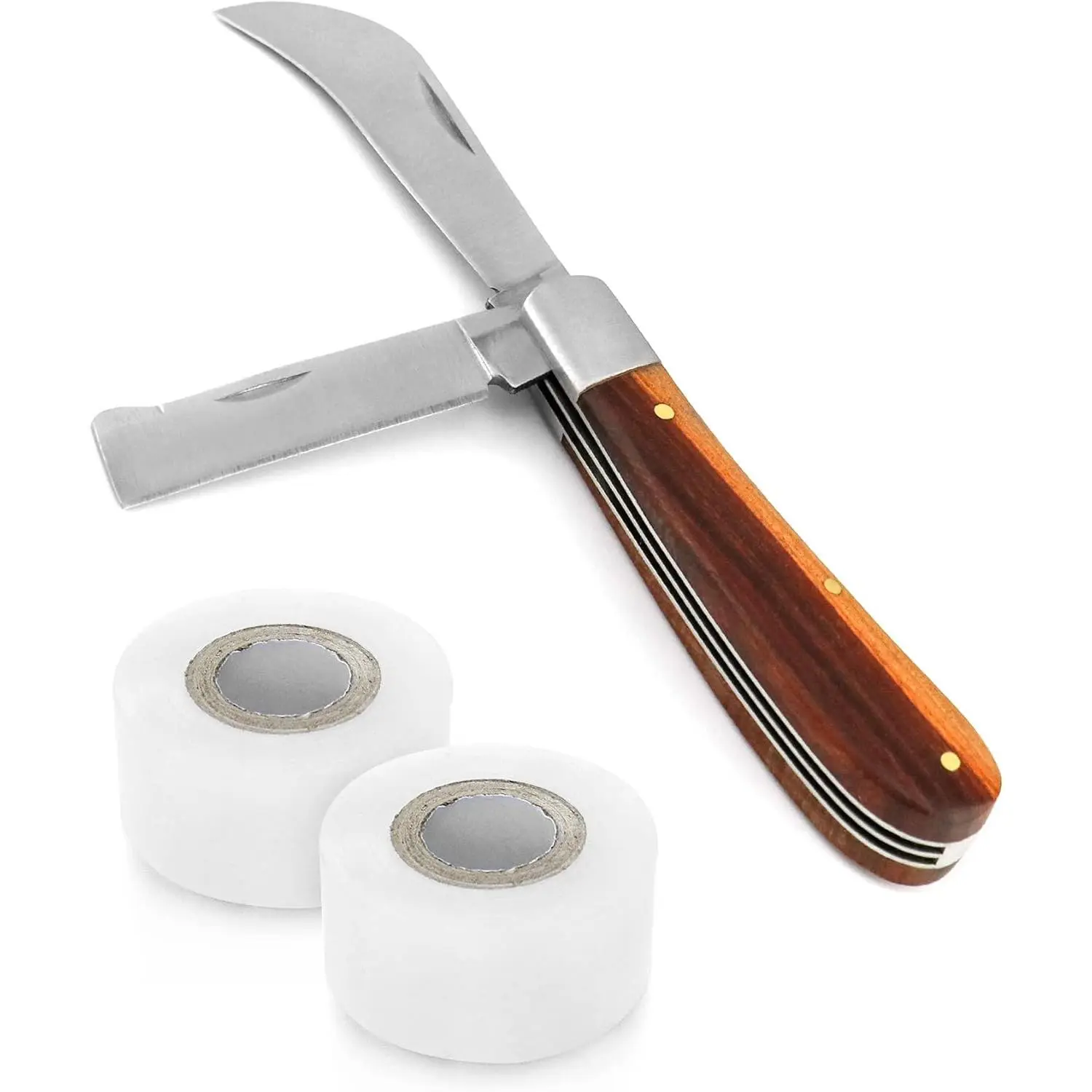Garden Pruning Tool Kit - Double-Blade Flexible & Curved Stainless Steel Grafting Tool with 2 Plant Repair Tapes for Floral, Fruit Tree Budding, Mushroom Picking