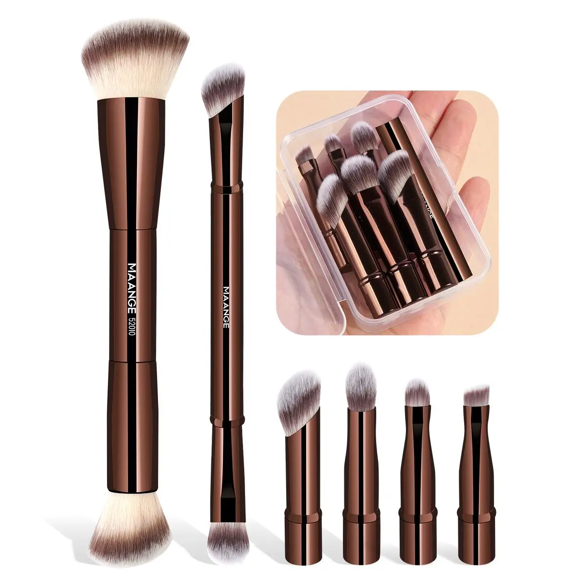 Makeup Brush Set, 1 Set Dual-head Facial Makeup Brush & Removable Replaceable Brush Head & Box, Portable Eye Makeup Brush for Christmas Gift, Multifunctional Makeup Brushes, Face Makeup Brushes, Cosmetic Brushes, Makeup Tools with Soft Fiber