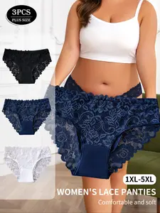 Comfortable Breathable Women's Lace Underwear Set, 3-Pack, Soft Skin-Friendly Fabric, High Cut, Natural Waist, All Seasons