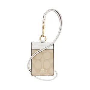 Coach Lanyard 7 Mini Card Holder with Artificial Leather in Khaki White for Women