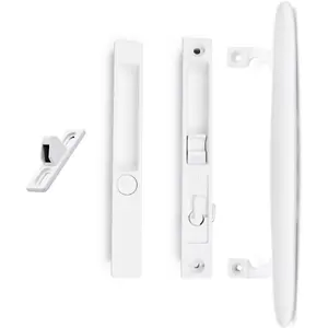 Flush Mount Non-Keyed Sliding Glass Patio Door Lock Handle Set Fits 1" to 1-1/8" Thick Doors 6-5/8" H.C. Night Lock, Hook Latch, Non-Handed (White)