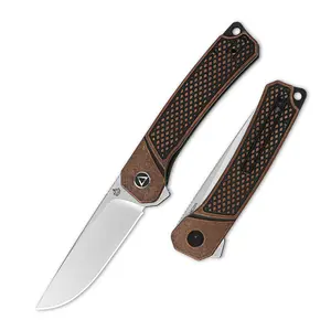 QSP Osprey Liner Lock Folding Knife, 3.25" Sandvik 14C28N Steel Blade, Copper Handle, Ceramic Ball Bearings with Flipper, Reversible Wire Deep Carry Clip, 7.5" Overall Length
