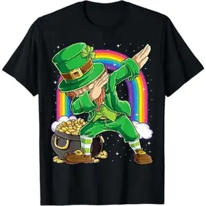 100% Cotton Graphic T-shirt - St Patricks Day Dabbing Leprechaun Boys Girls Men Dab Dance T-Shirt Small - For Men & Women Fit Relaxed T-shirt