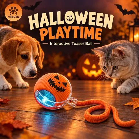 Mizusu Interactive Cat & Dog Teaser Toy with Two Additional Tails, Kitten Rolling Ball Toy, Pet Supplies, Dog & Cat Accessories Cute dog toys