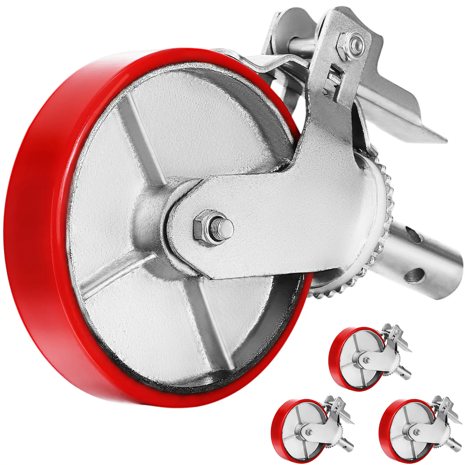 【Summerfinds】VEVOR Scaffolding Wheels Set Heavy Duty 4-Pack 8\" Scaffolding Casterswith 4400 Lbs Per Set and Locking Stem Casters with BrakePolyurethane Replacement for ScaffoldShelvesWorkbench, Hardware, Parts, Industrial