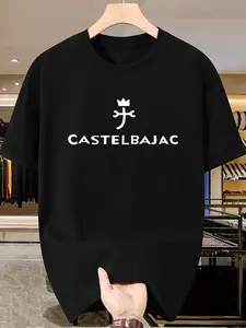 Castelbajac Men's Print T-Shirt, Casual Short Sleeve Slim-Fit Top, Crown Pattern, No Button or Zipper, Ideal for Daily Wear