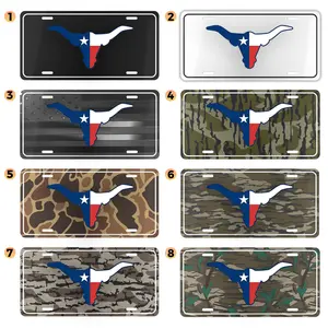 Texas Skull Longhorn License Plate, 12" x 6" Aluminum Vanity Tag for US Vehicles, Western Bull Skull Camo Plate, Ranch Truck Decor Gift Idea