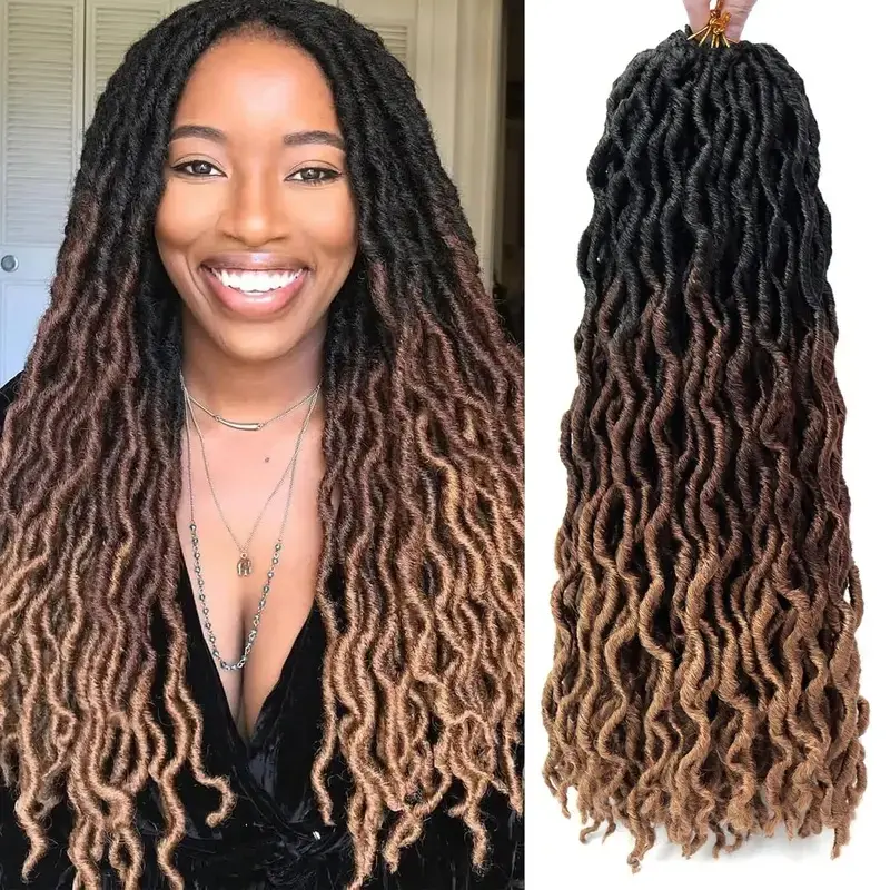 2026 New 18/24 Inch Goddess Faux Locs Crochet Hair 6 Packs/Lot Soft Gypsy Locs Wavy Crochet Braids Dreadlocks 3 Tone Curly Wavy Synthetic