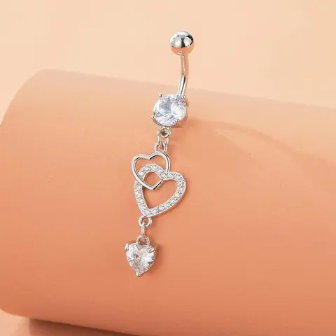 Women Heart Rhinestone Belly Button Rings, Navel Piercing Jewelry, Copper Material Body Jewelry for All Seasons, Casual Style Party Accessories, Body Jewellery
