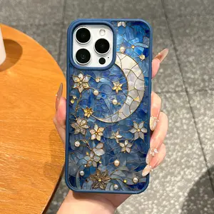 MagSafe-Ready Magnetic TPU Smartphone Cover - Aesthetic Mosaic Moon & Flowers Casing, Protective, Shockproof, Lightweight, Anti-Fall, Ultra-Thin, Waterproof, for iPhone 11/12/13/14/15/16/17 & Pro Max, Everyday Protection Accessory, Accessories, Cellphone