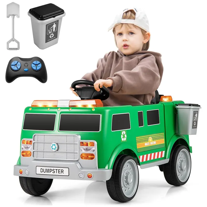 Costzon 12V Kids Ride on Toy, Ride on Garbage Truck, Ride on Fire Truck, Police Car Ride on, Power Wheels w/Remote Control, Siren & Lights, Megaphone, Music, Radio, Wireless & USB, Gift Season BlackFriday Friends Giving