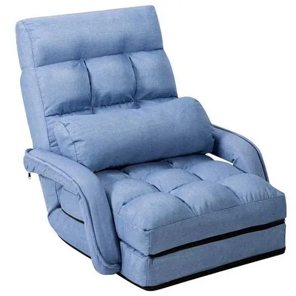 Folding Lazy Floor Chair Sofa with Armrests and Pillow, Blue, HW56730BL