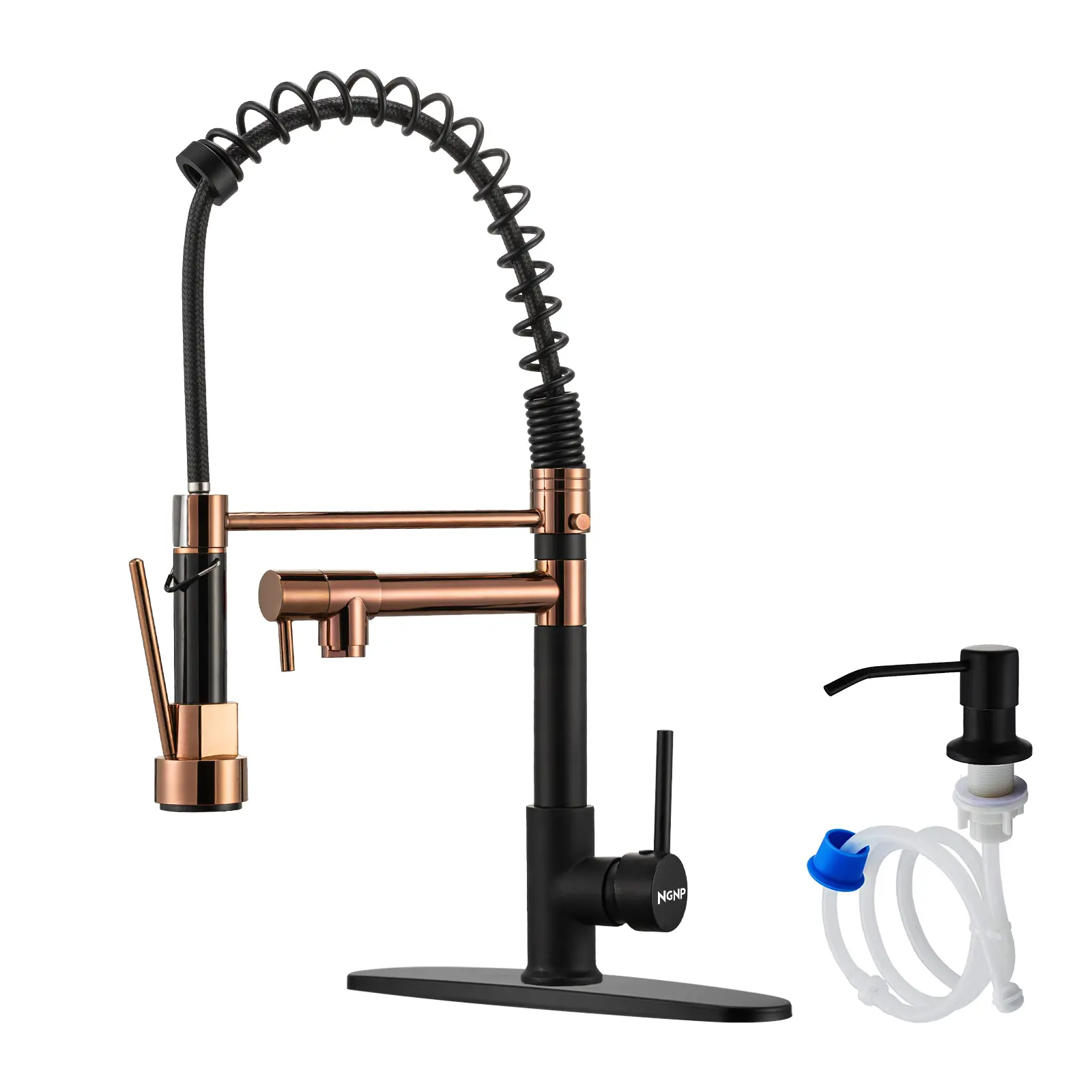 NGNP commercial grade brass pull-down kitchen faucet - single handle single hole spring design matte black farm style RV sink faucet, compatible with 1-3 holes, suitable for laundry rooms/utility rooms/public areas. Modern