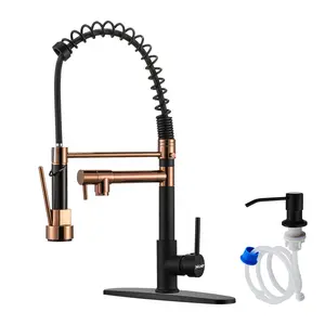 NGNP commercial grade brass pull-down kitchen faucet - single handle single hole spring design matte black farm style RV sink faucet, compatible with 1-3 holes, suitable for laundry rooms/utility rooms/public areas. Modern