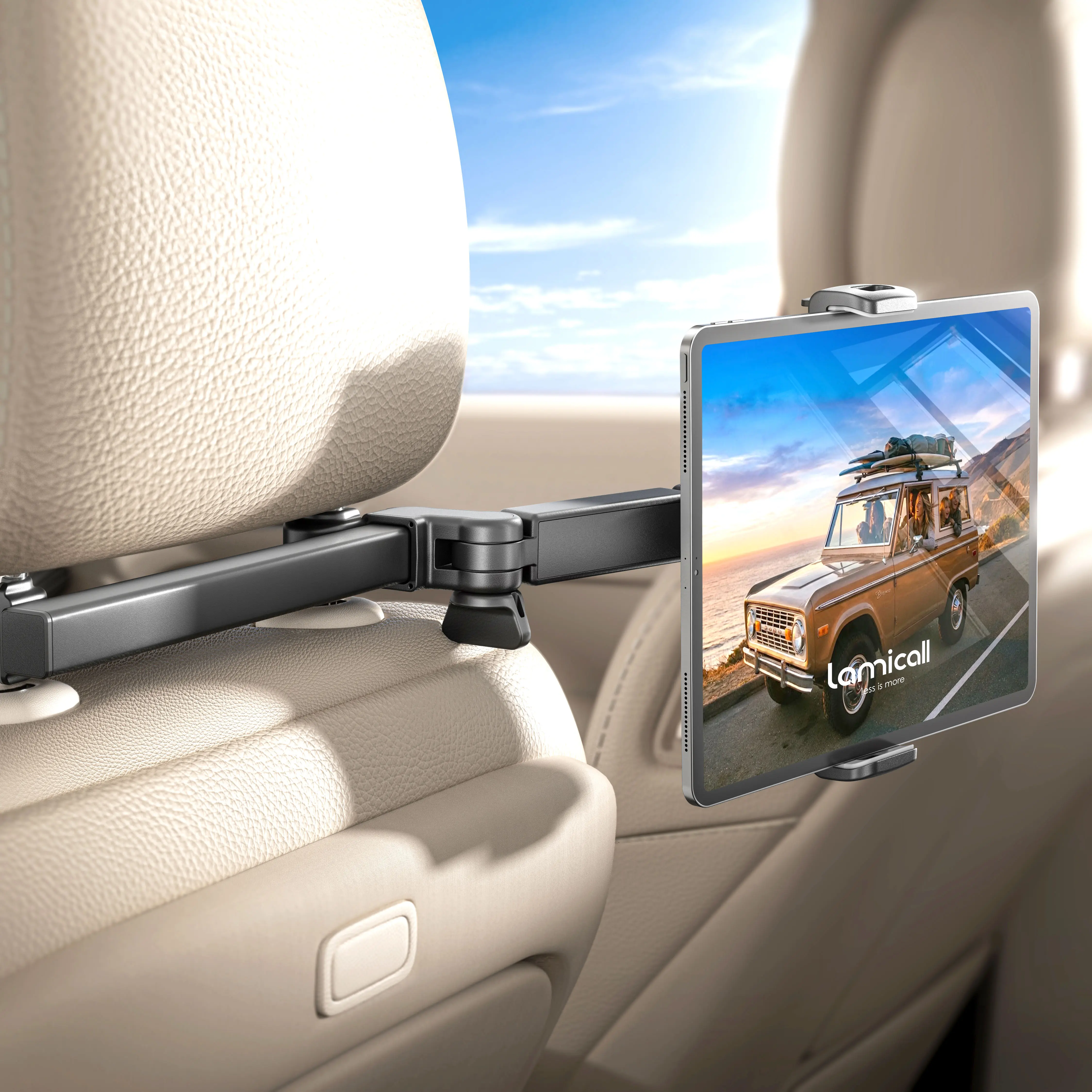 Lamicall Car Headrest Tablet Holder - 3-in-1 Adjustable Extension Arm Mount, Car Interior Accessories, Fits 4.7-11" Tablets iPad Galaxy Fire HD, Ideal for Kids Road Trips, Black, Car Accessories, Accessories For Car