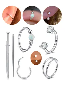 4pcs Silver Cartilage Earrings for Women Helix Piercing Jewelry Opal Double Hoop Earring Clicker Tragus Cartilage Hoop Second Hole Earrings for Women Septum Ring 18g Horseshoe Nose Ring 8mm