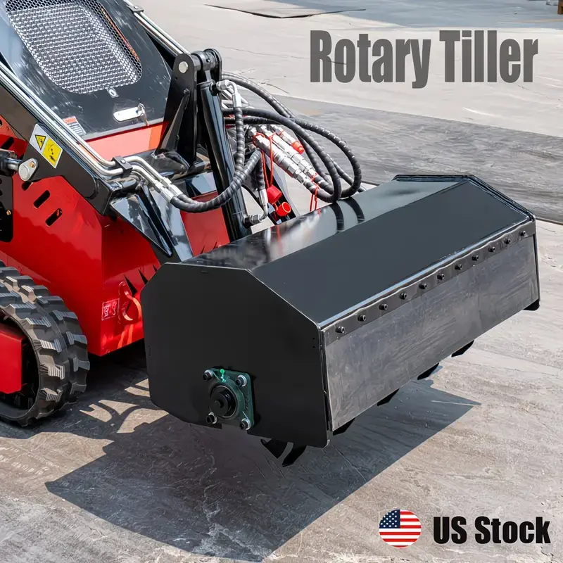 Compact Rotary Tiller Attachment for Skid Steer Loaders - Efficient Labor-Saving Soil Prep Tool for Tough Soil, Orchards