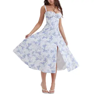 Women's Summer Solid Color Printed Fashion Slip Dress, Casual Basic Loose Fit Sleeveless Dress for Beach Holiday Vacation