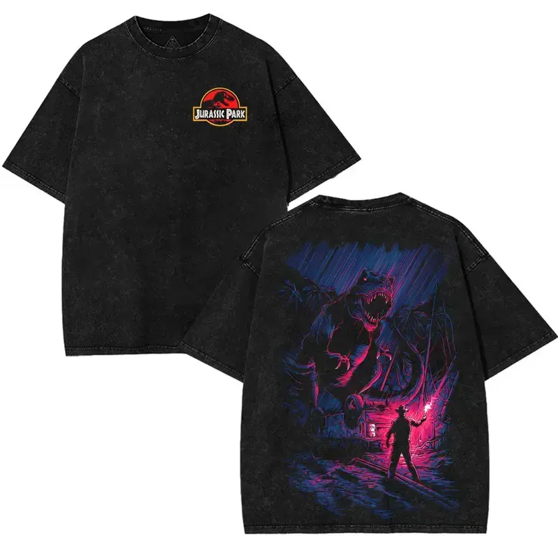 Vintage Washed Jurassic Park T-Rex Graphic Tee 100% Premium Cotton Unisex Crewneck T-Shirt Y2K Movie Streetwear Top