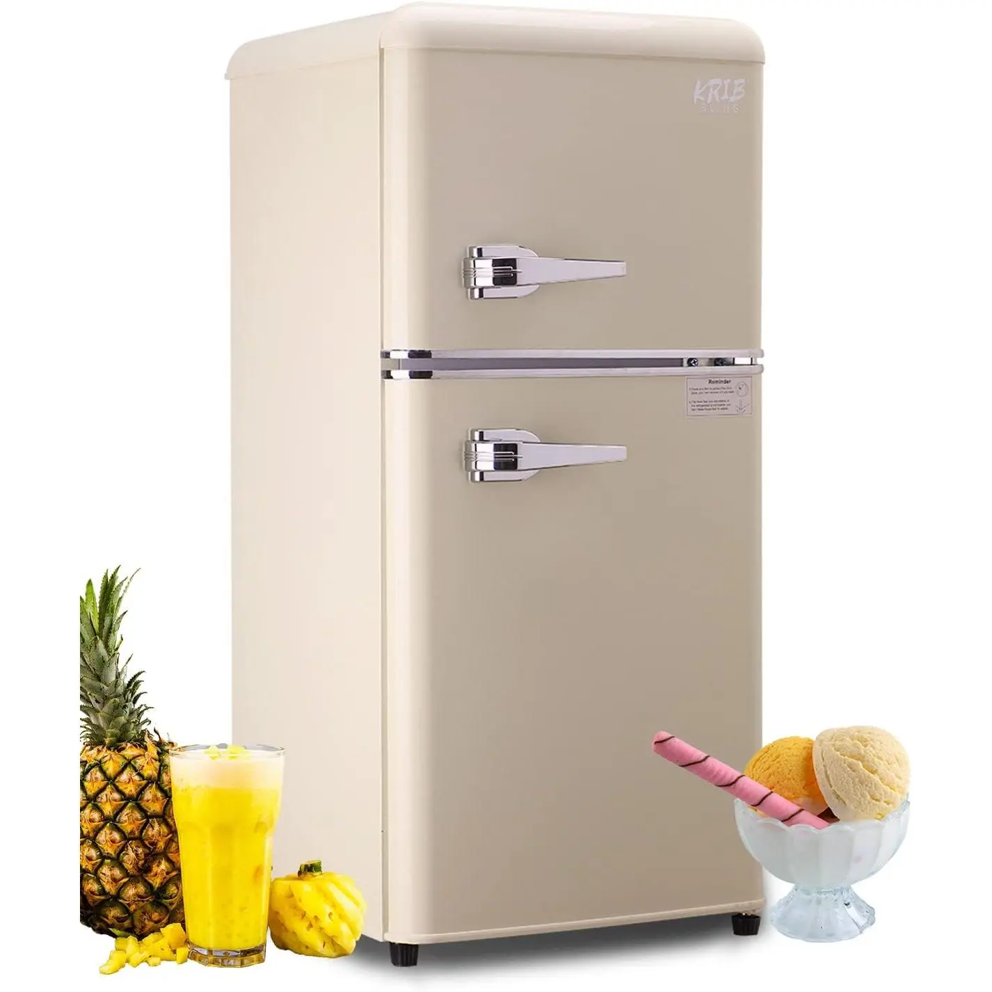 KRIB BLING 3.5 Cu.ft 2-Door Compact Refrigerator with Freezer - Retro Cream Home Fridge, Household Large Appliance