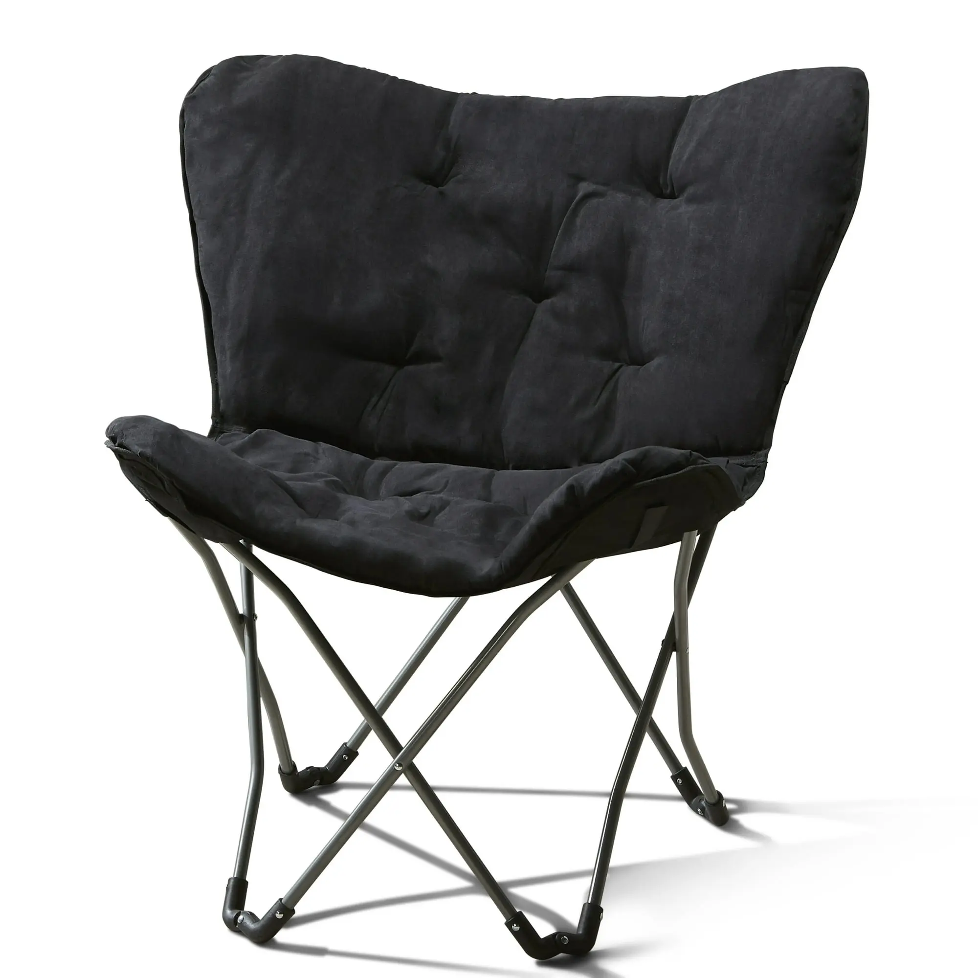 Mainstays Micro-Suede Fabric Butterfly Folding Chair - Black, Portable, Cozy Lounge Accent Chair with Sturdy Metal Frame for Bedroom, Dorm Room, Small Spaces