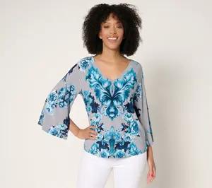 Attitudes by Renee Como Jersey Printed Blouse