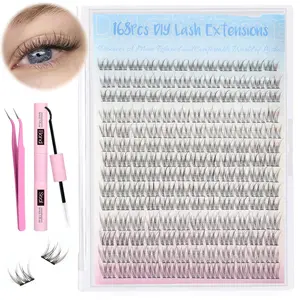 Natural Lash Clusters Kit Wispy Lash Extension Kit Thin Band Cluster Eyelash Extension Kit 168pcs C Curl 9-12mm Individual Lashes with Lash Glue Bond and Seal Self Application at Home  diy lash cluster tiktok shop lashclusters Cosmetic lash  stacking