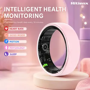 Hitienx Pink Ceramic Smart Ring for Women, Fitness & Sleep Tracker, Heart Rate & Stress Monitor, Cycle Tracking, IP65 Waterproof, 3–5 Day Battery, iOS & Android, Charging Case